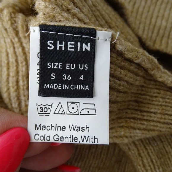 Shein Ribbed Knit Turtleneck Sweater Dress Tunic Women Size S Tan Long Sleeve - Picture 5 of 7